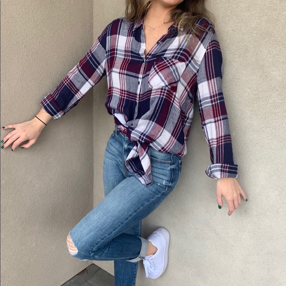 Plaid long sleeve top | S
